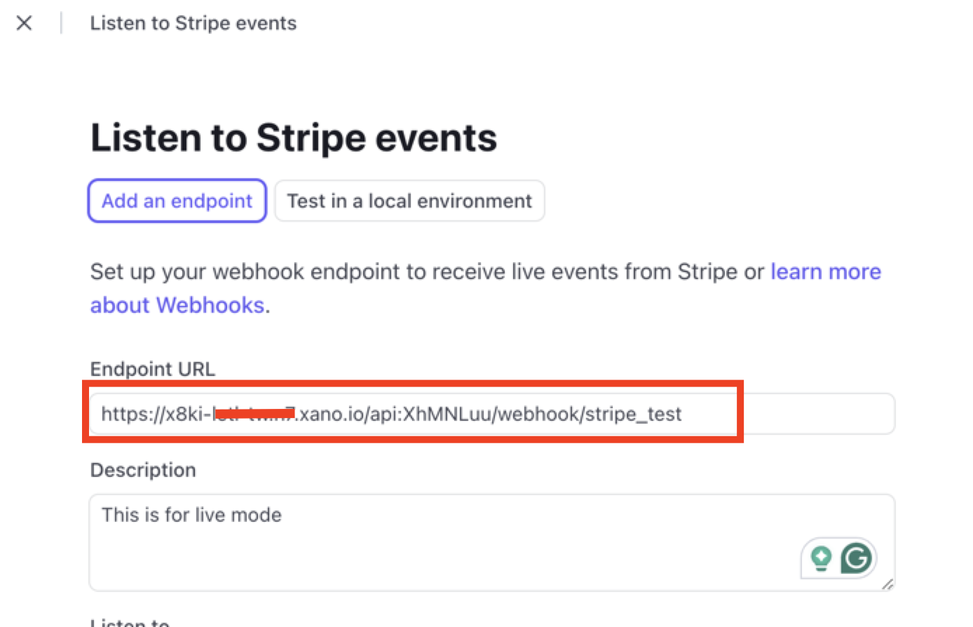 Stripe live mode webhook setup