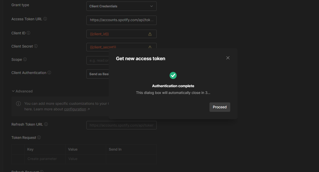 Successfully creating an access token in Postman