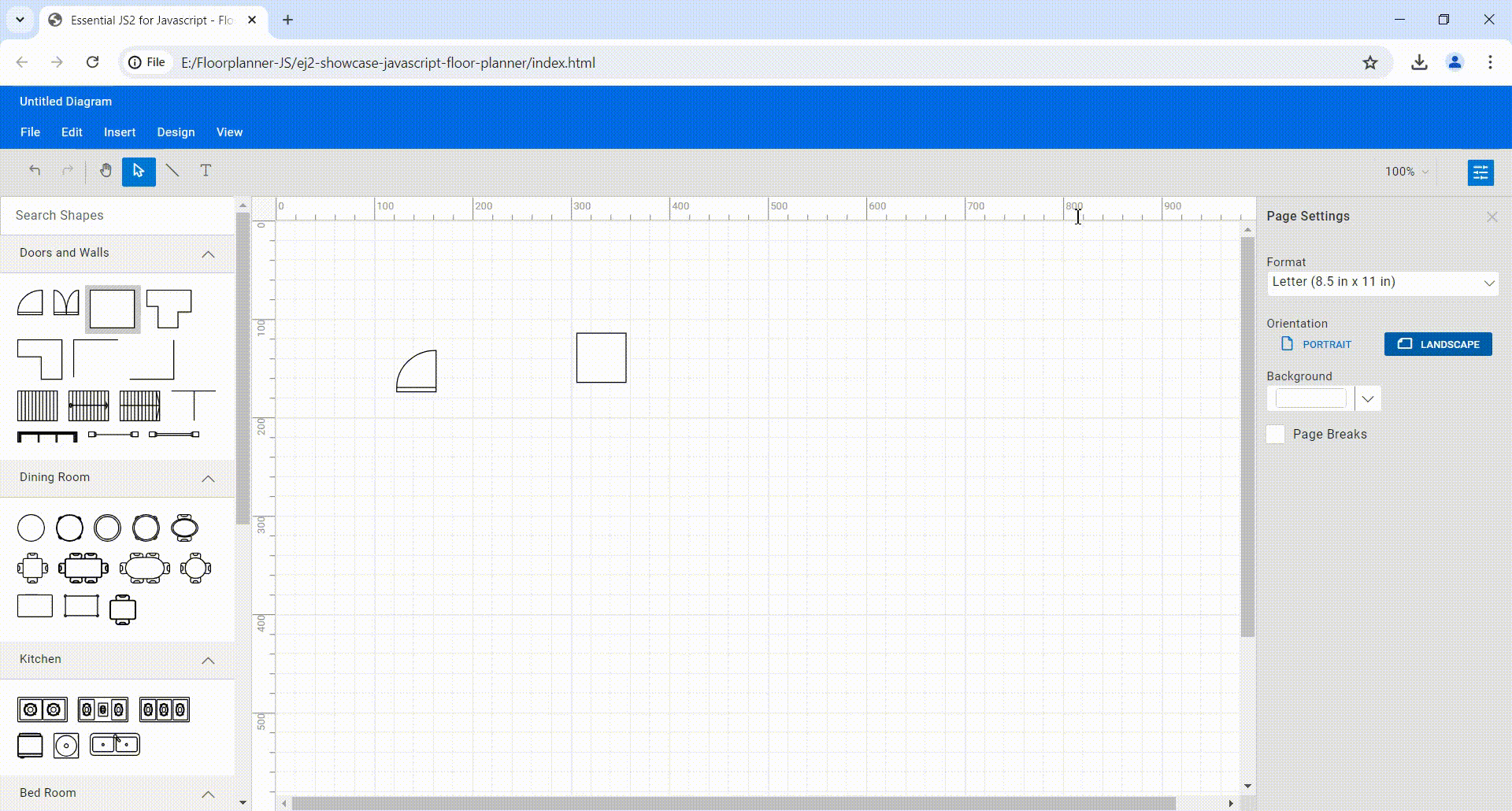 Performing undo and redo actions on the floor planner diagram