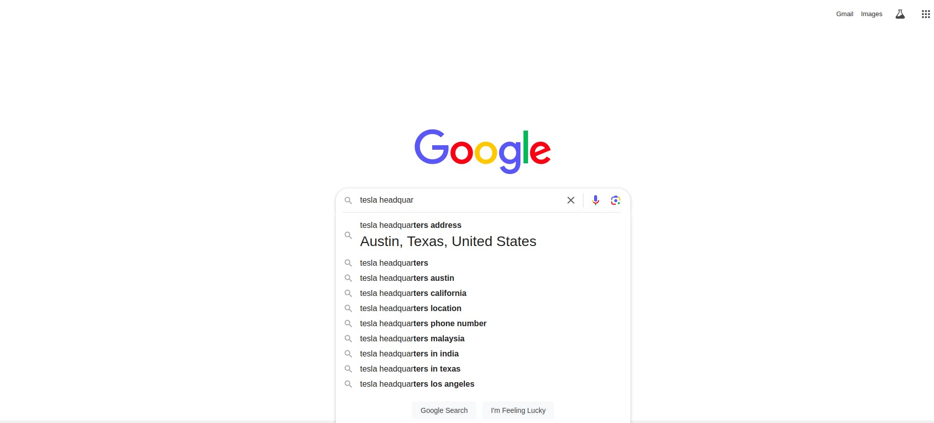 searching for tesla headquarters on google