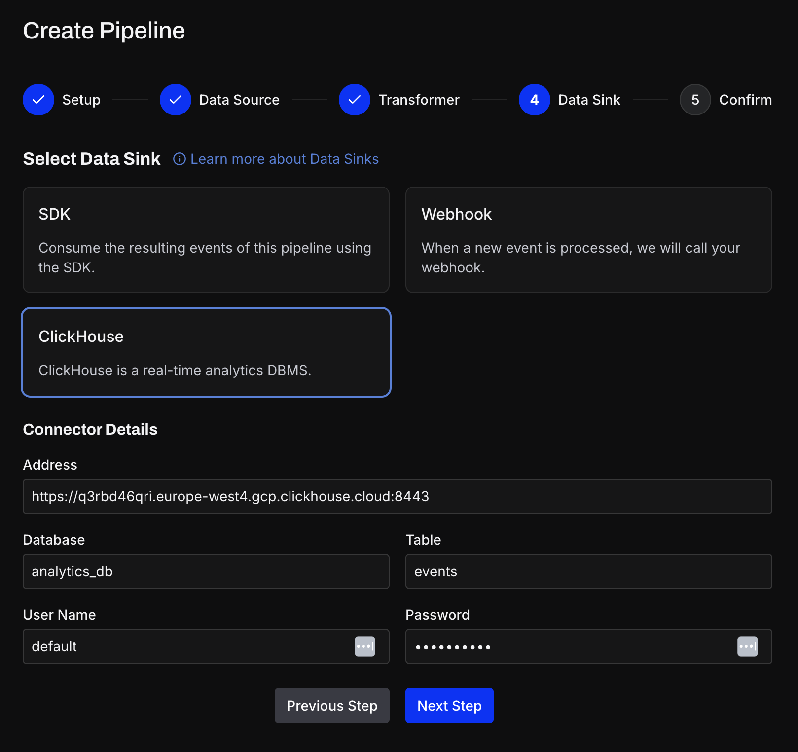 GlassFlow pipeline for ClickHouse integration