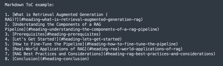 Markdown ToC formatting