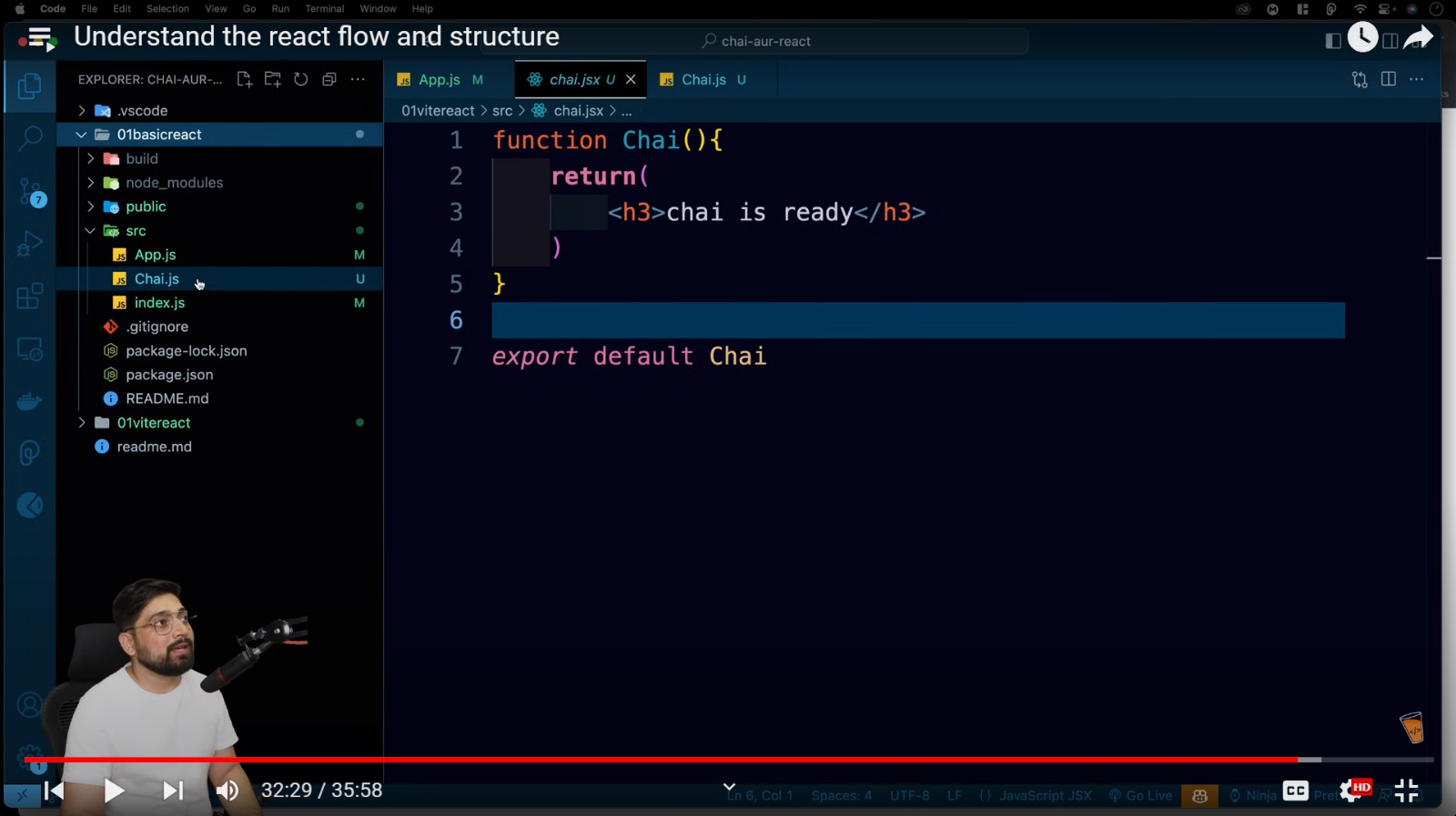 Understand the react flow and structure : Summary of Tutorial 3 of chai aur React series