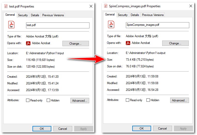 Before & After Spire.PDF Compressing a PDF File