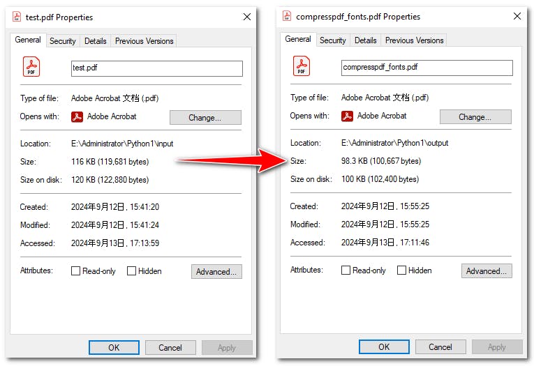 Before & After Apose Reducing a PDF File Size