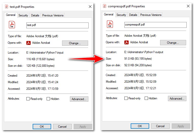 Before & After PyPDF2 Minimizing a PDF File Size