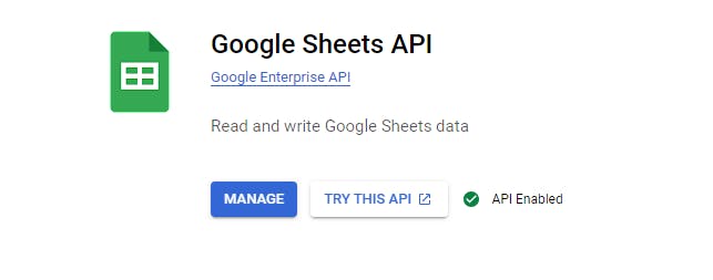 Google Cloud Console - Google Sheets API