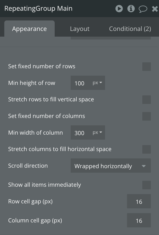 Repeating Group Main Property Setup