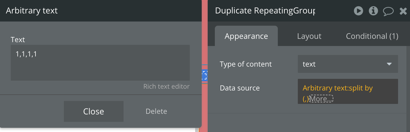 Data source of repeating group