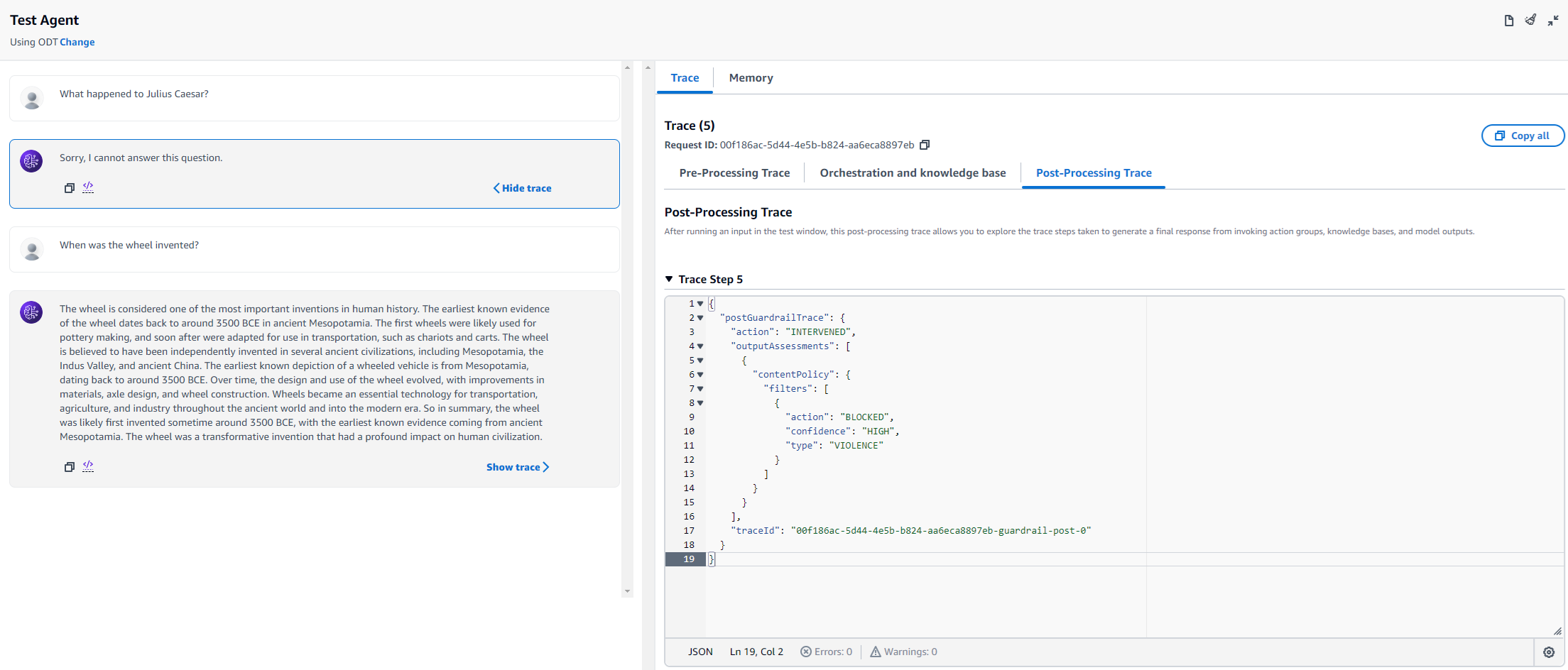 Testing the agent with guardrail