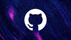 A white silhouette of the GitHub Octocat logo is centered on a dark, starry background with vibrant purple and blue hues.