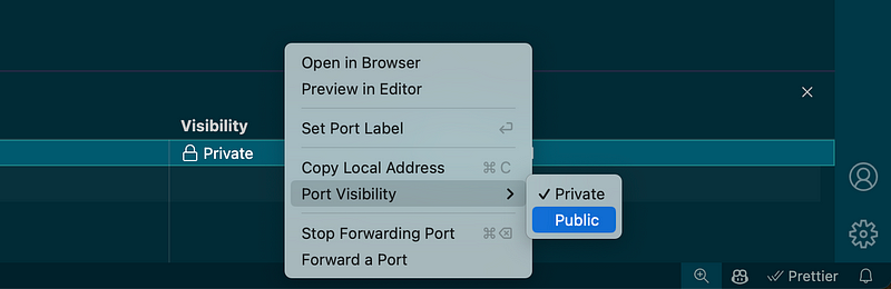 Change port visibility