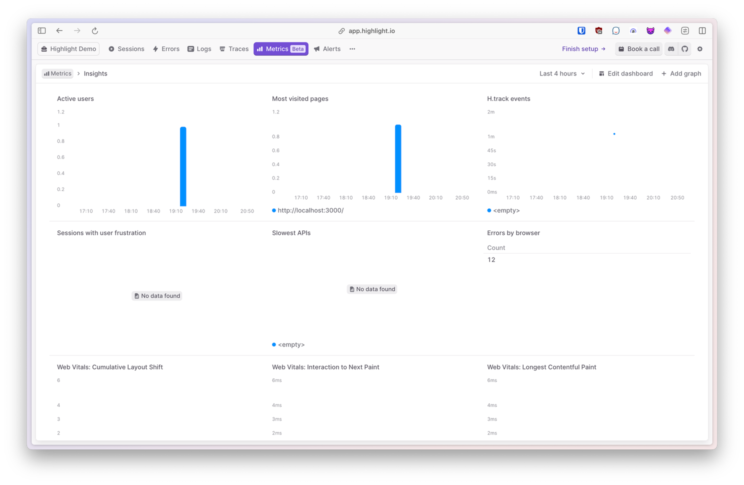 Highlight.io metrics tab