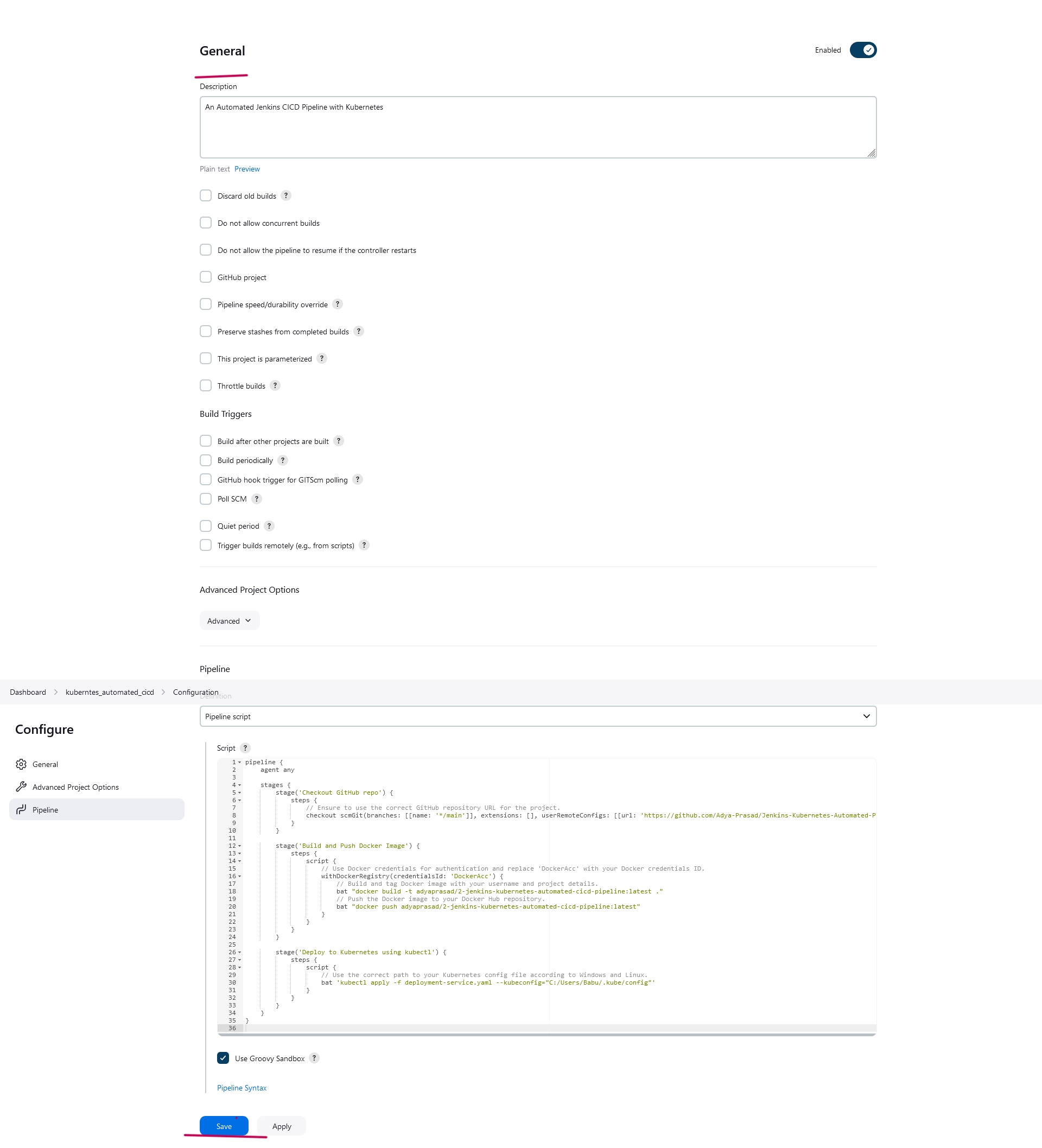 Full customization and building pipeline in Jenkins, Screenshot