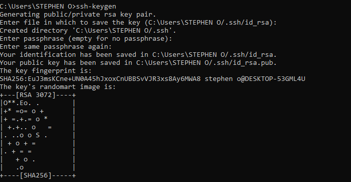 cli command for generating ssh keys and its response