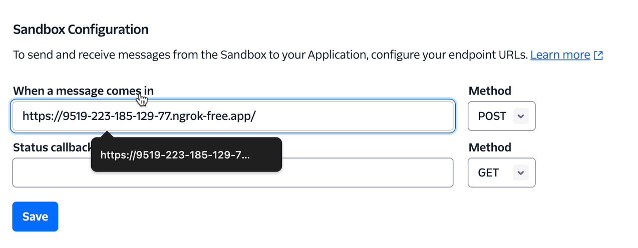 Configure twilio sandbox settings