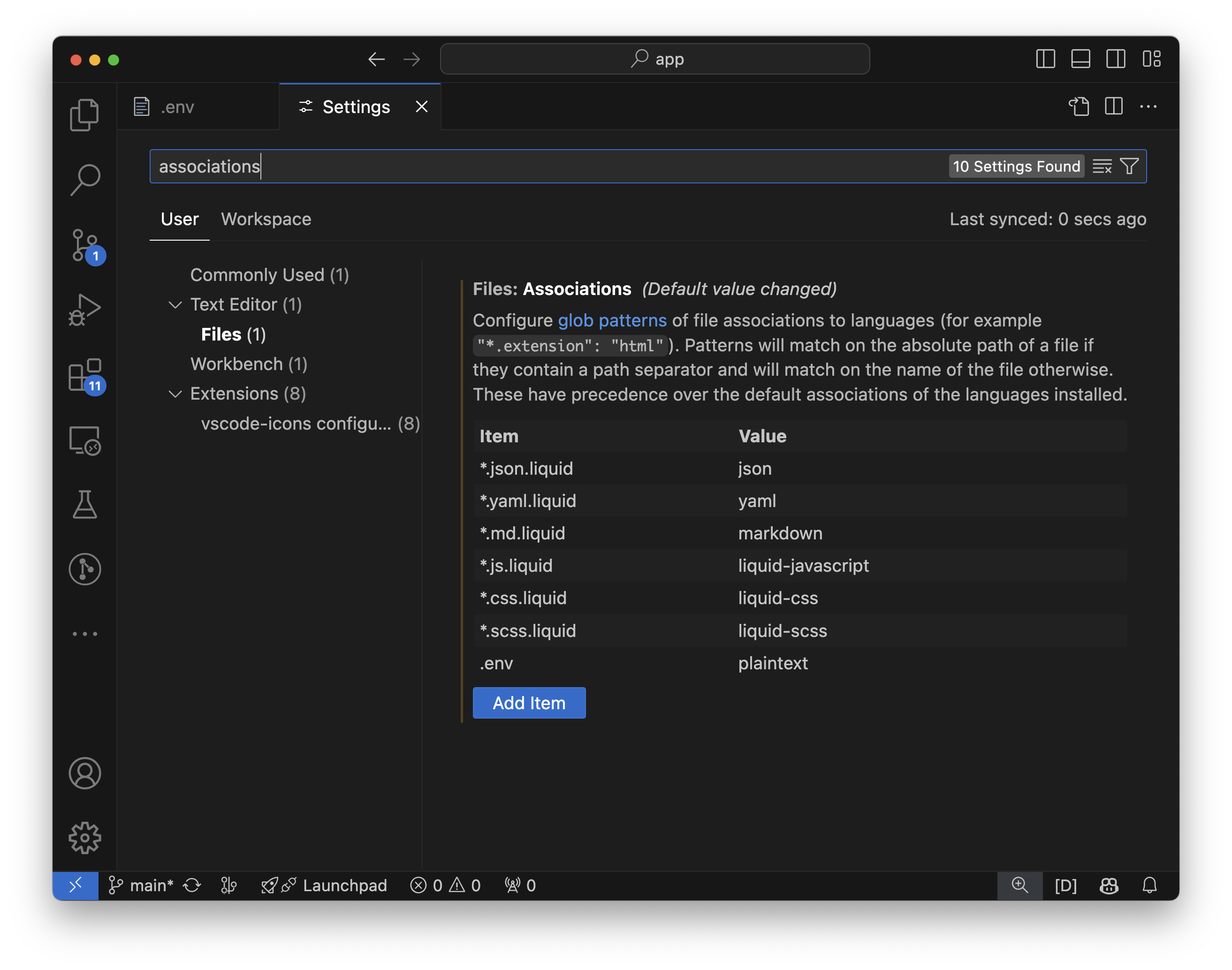 Adding .env to settings in UI