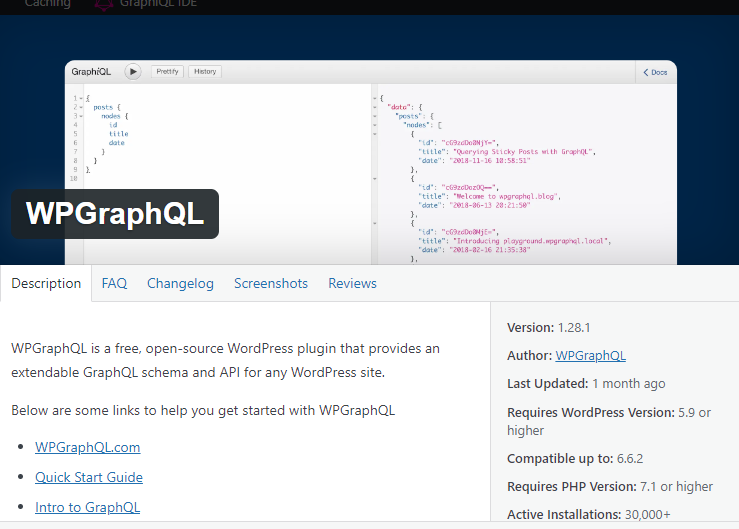 WPGraphQL WordPress plugin page