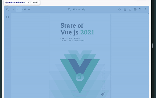 A gif showing a Vue PDF Viewer component resizing responsively with a higher breakpoint than that of a default.