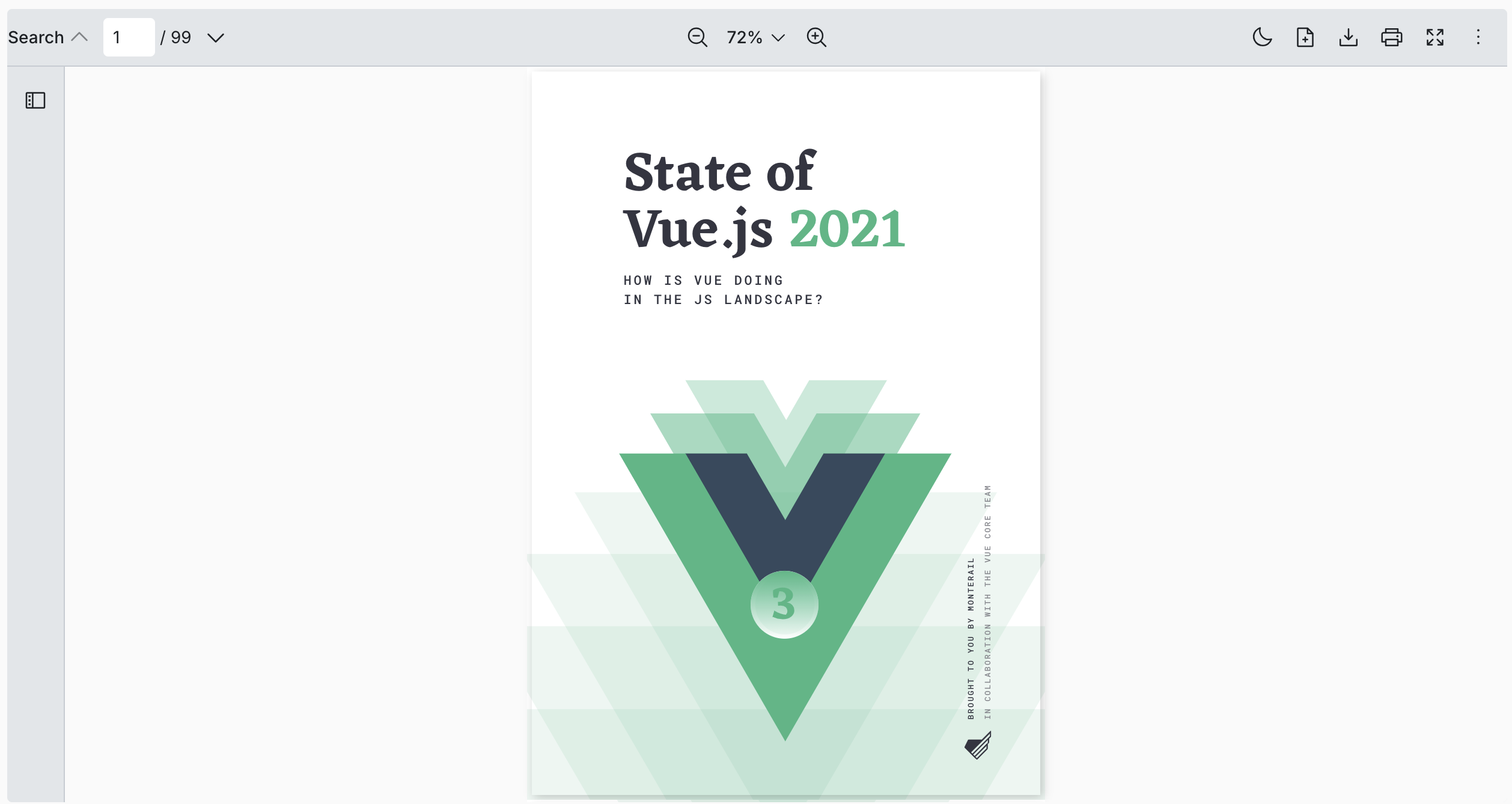 An image showing a Vue PDF Viwer component with a custom search icon using text.