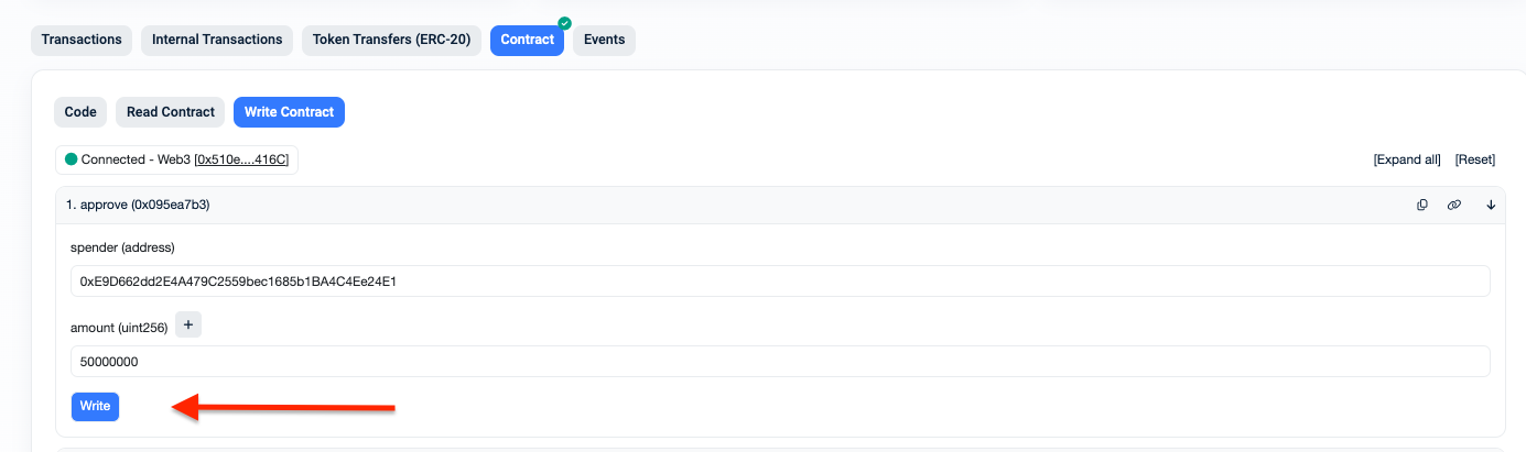 Enter the lending pool contract address and the amount to be approved