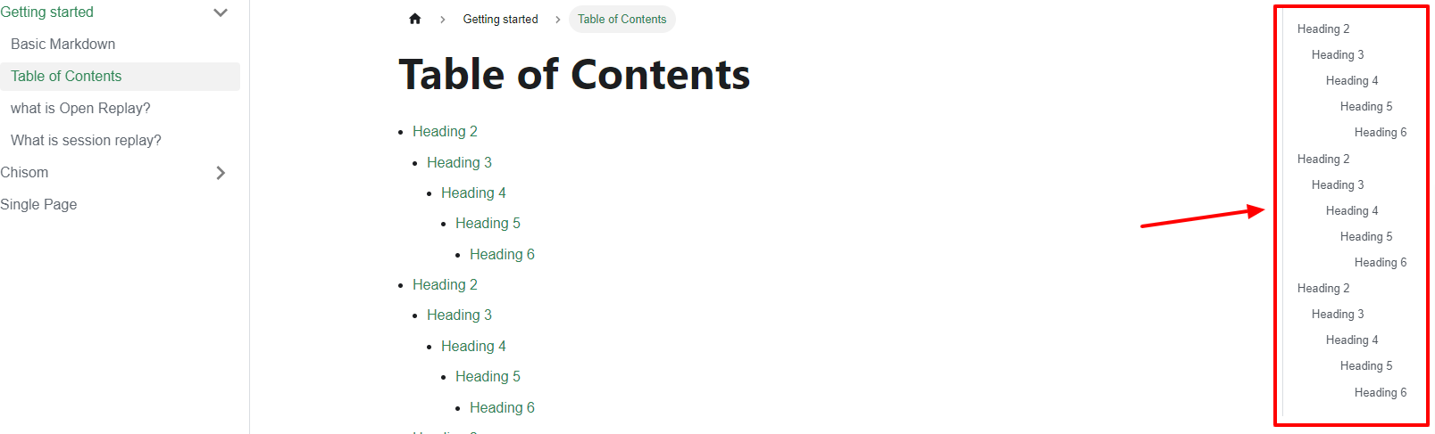 Image showing table of content and headers