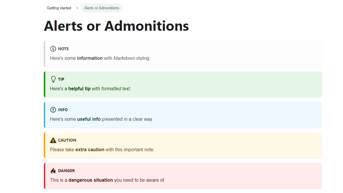 Image showing how alerts and admonitions work