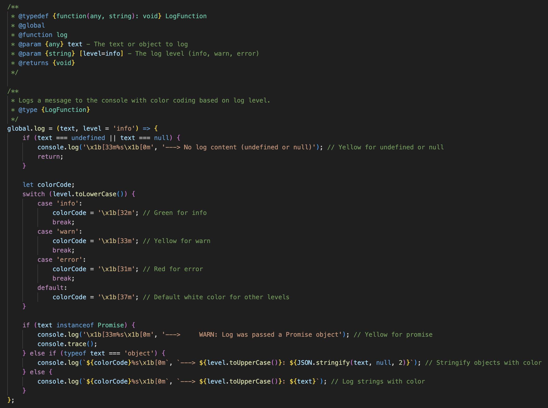 Custom log wrapper WebDriverIO with color-coded output Handling promises in global log wrapper WebDriverIO