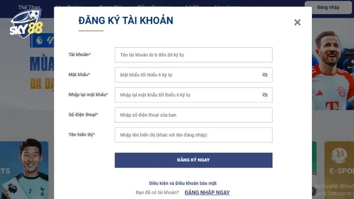 Mách bạn các bước đăng ký tài khoản ở cổng game Sky88 cho anh em