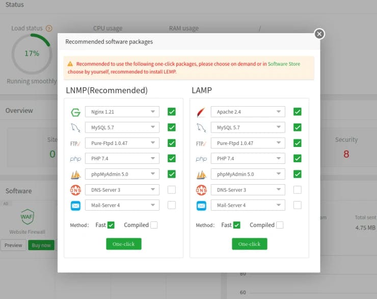 selecting a stack on aaPanel