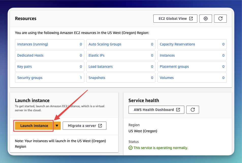 Launch Instance button in AWS