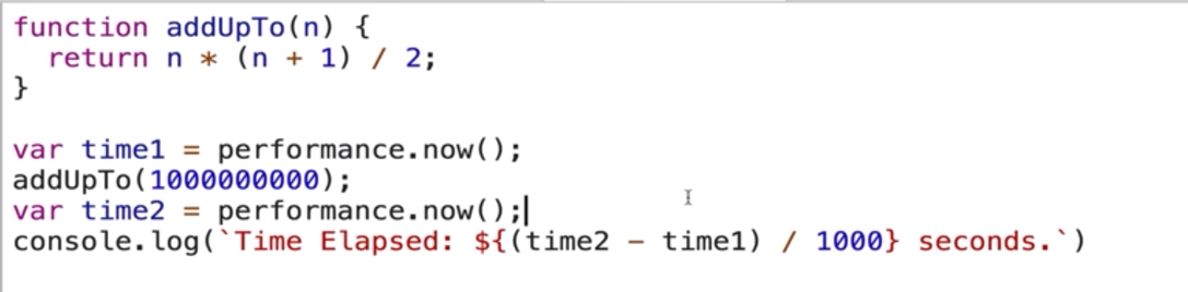 Measuring time using the performance.now() function in JavaScript.