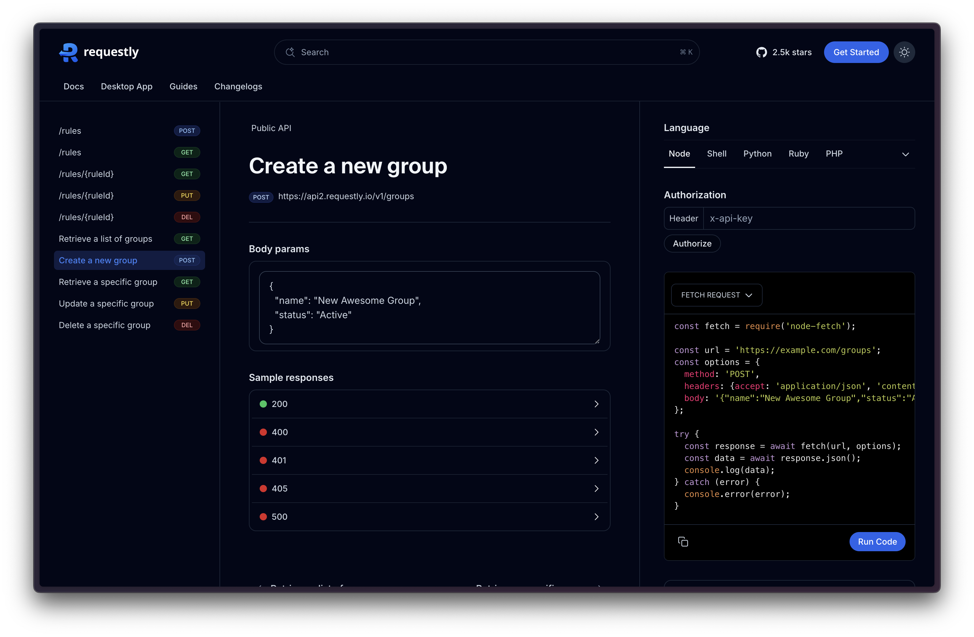 Requestly's API reference created using Hashnode