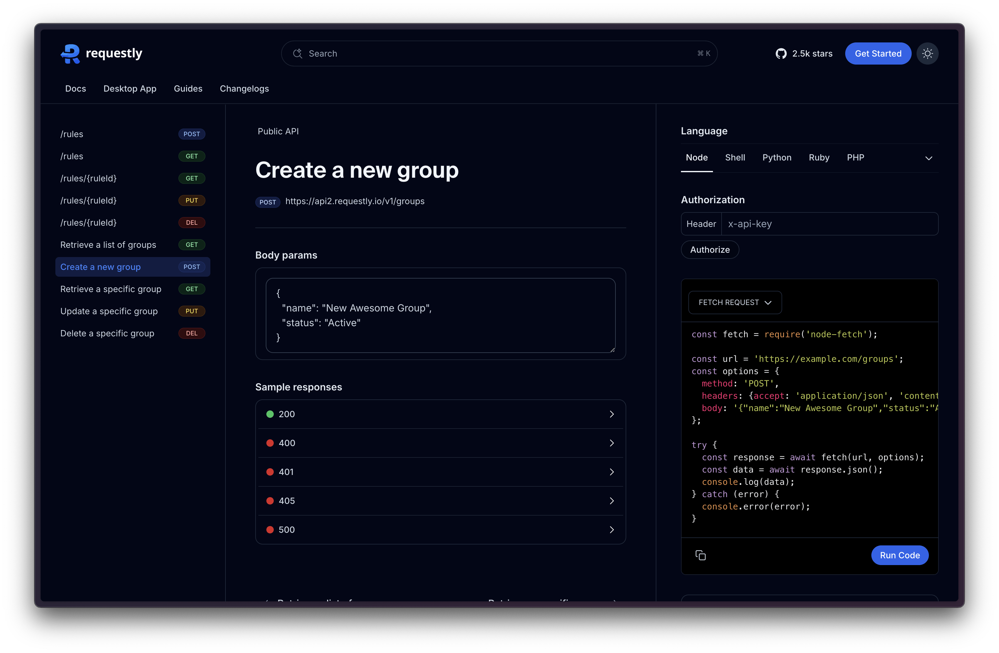 Requestly's API reference created using Hashnode