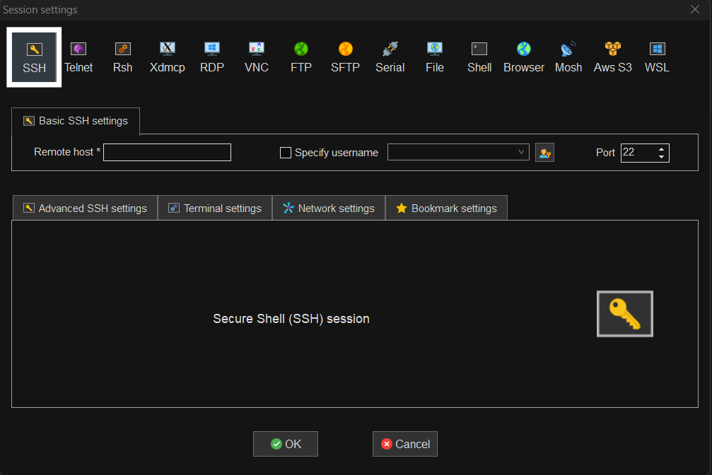 MobaXterm Session setting tab