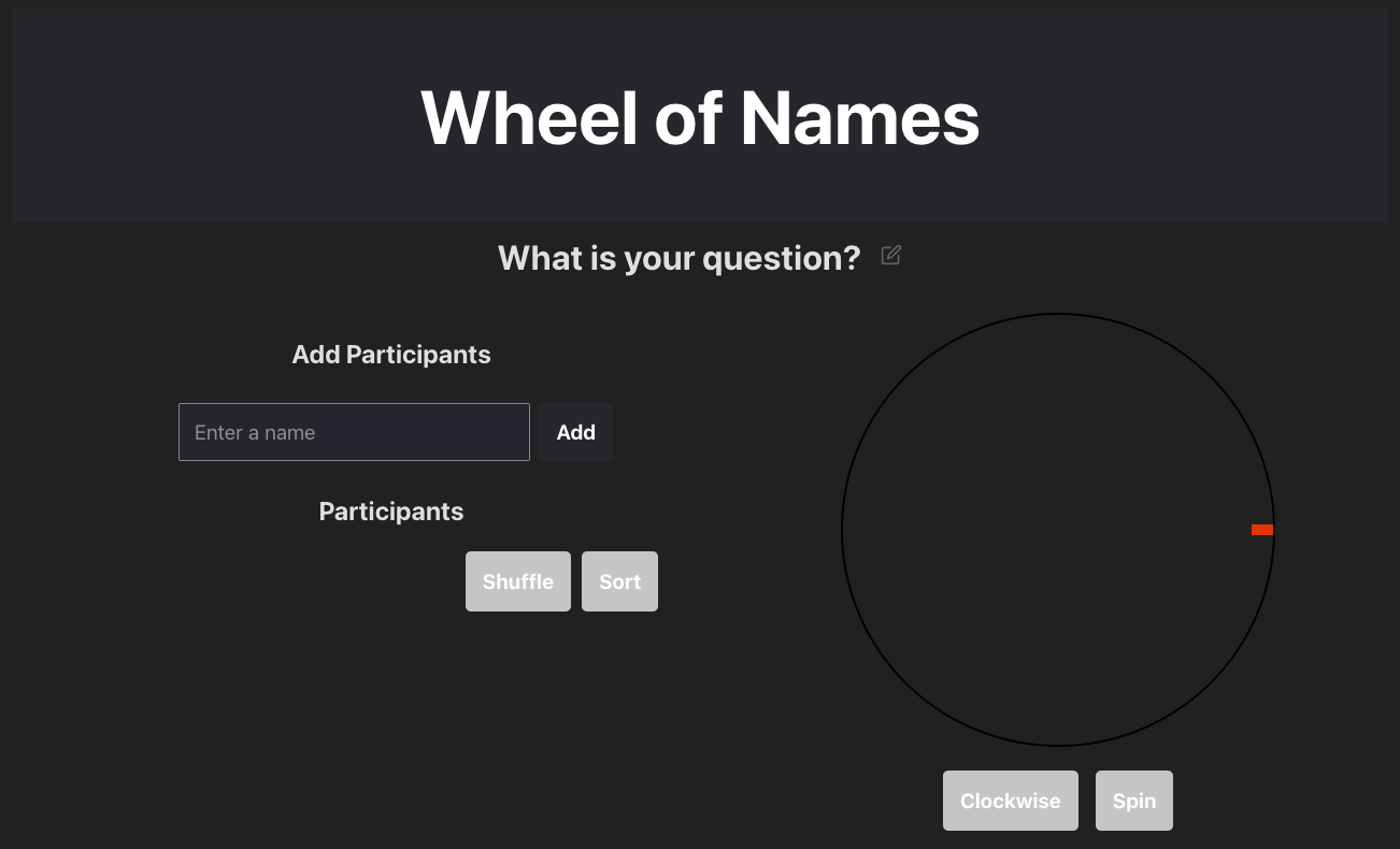 Wheel of Names app - initial empty state