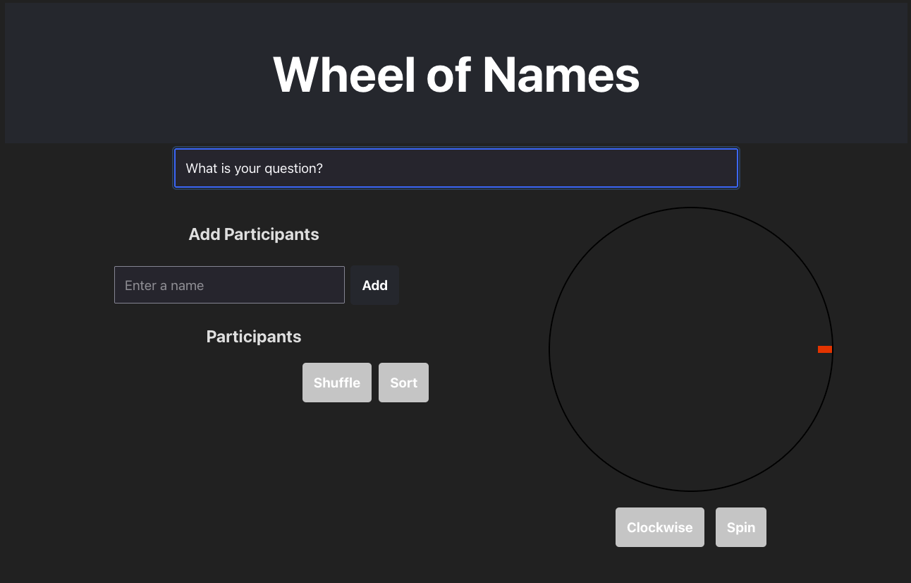 Wheel of Names app - adding question