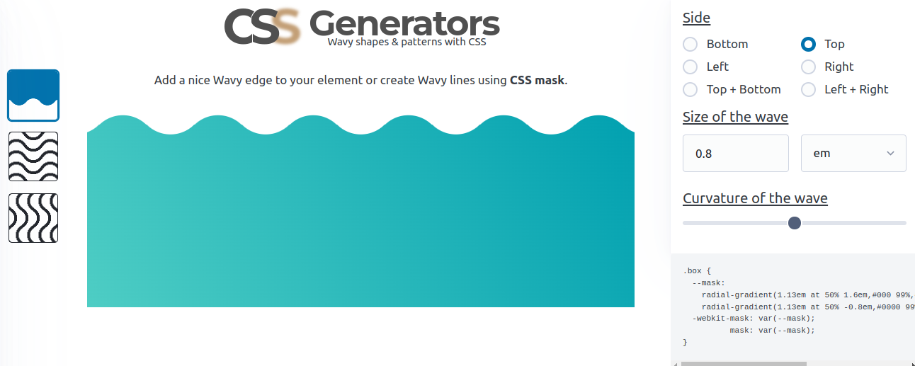 Screenshot of the wavy shape generator