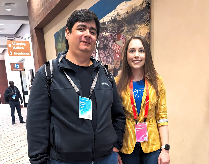 Bruno Caimar, the Hacktoberfest 2023 winner, with Courtney Yatteau at the Esri Developer Summit 2024 in Palm Springs, CA.