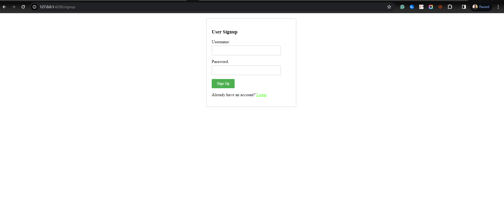 User signup page