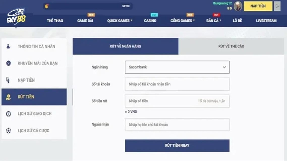 Chia sẻ cách rút tiền tài khoản an toàn tại sân chơi Sky88