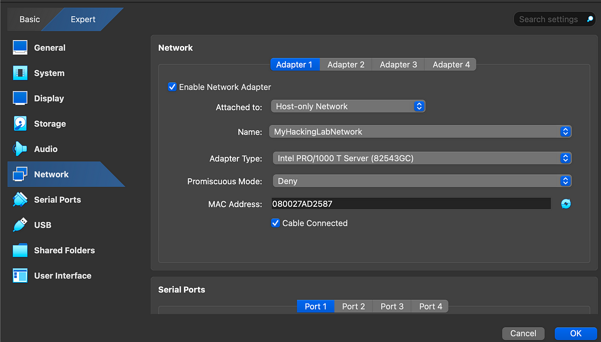 Virtualbox Network settings