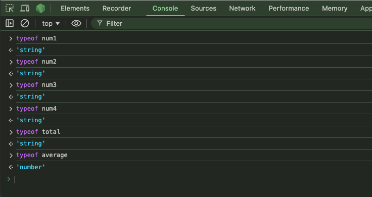 Variable types in the console