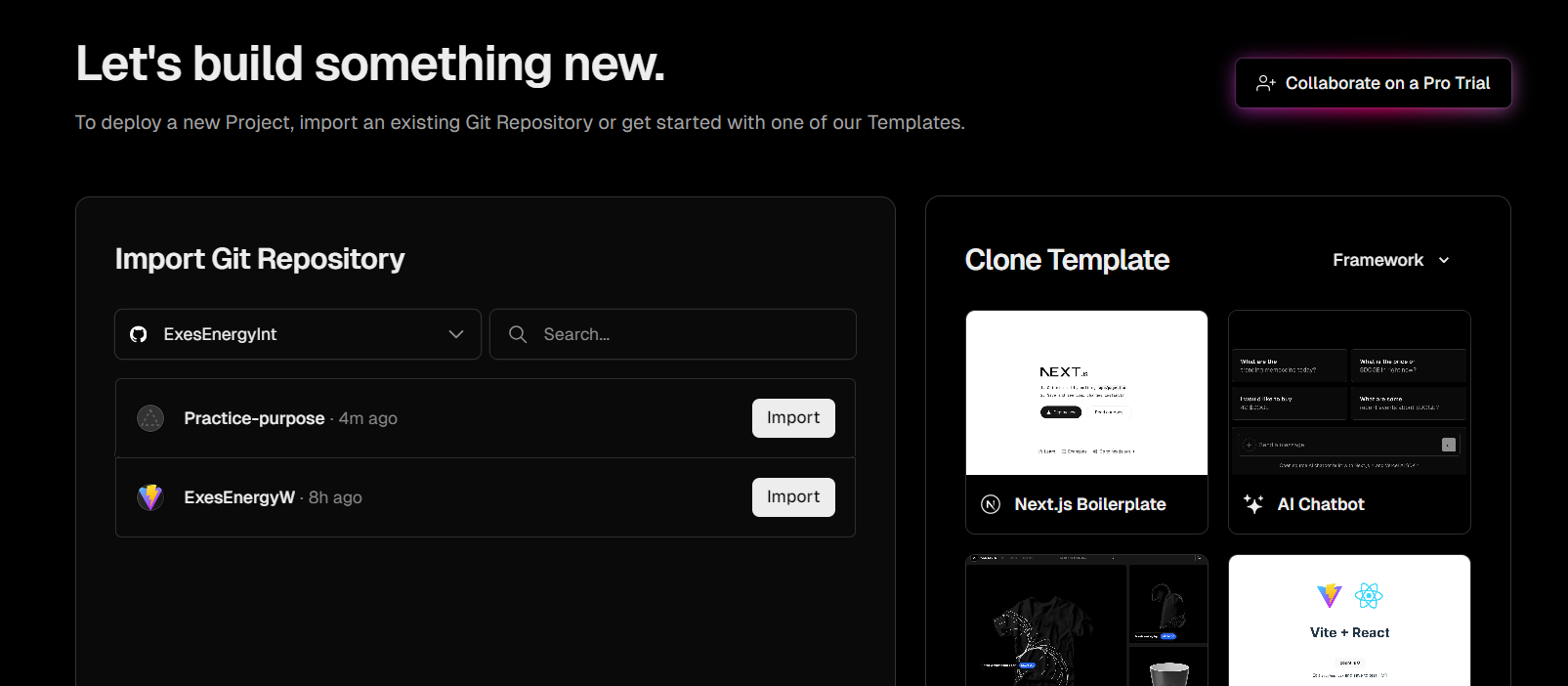 Vercel setup complete interface