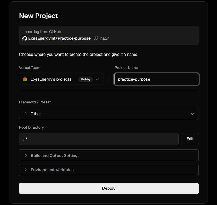 Deployment setup interface