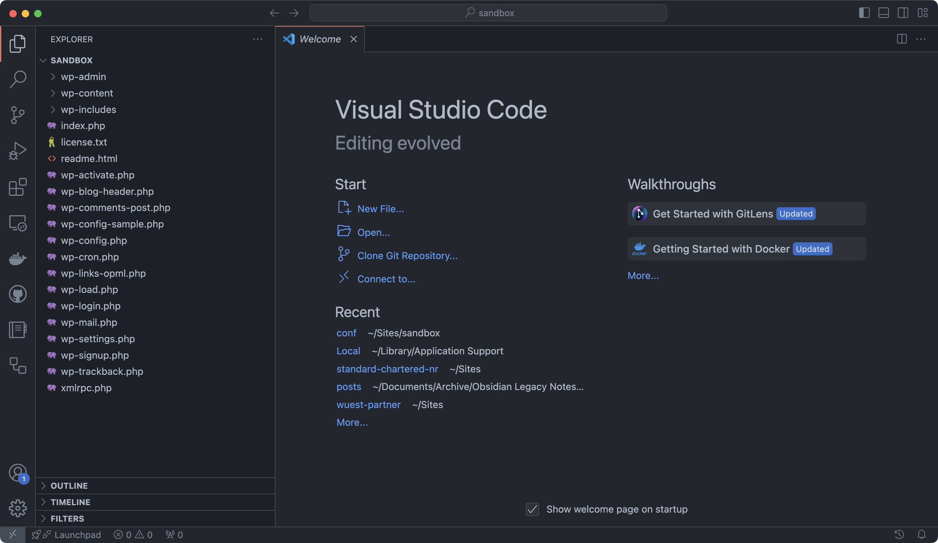 Sandbox Website in VS Code