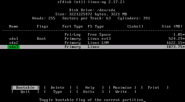 Figure-10 Create primary partition with cfdisk utility