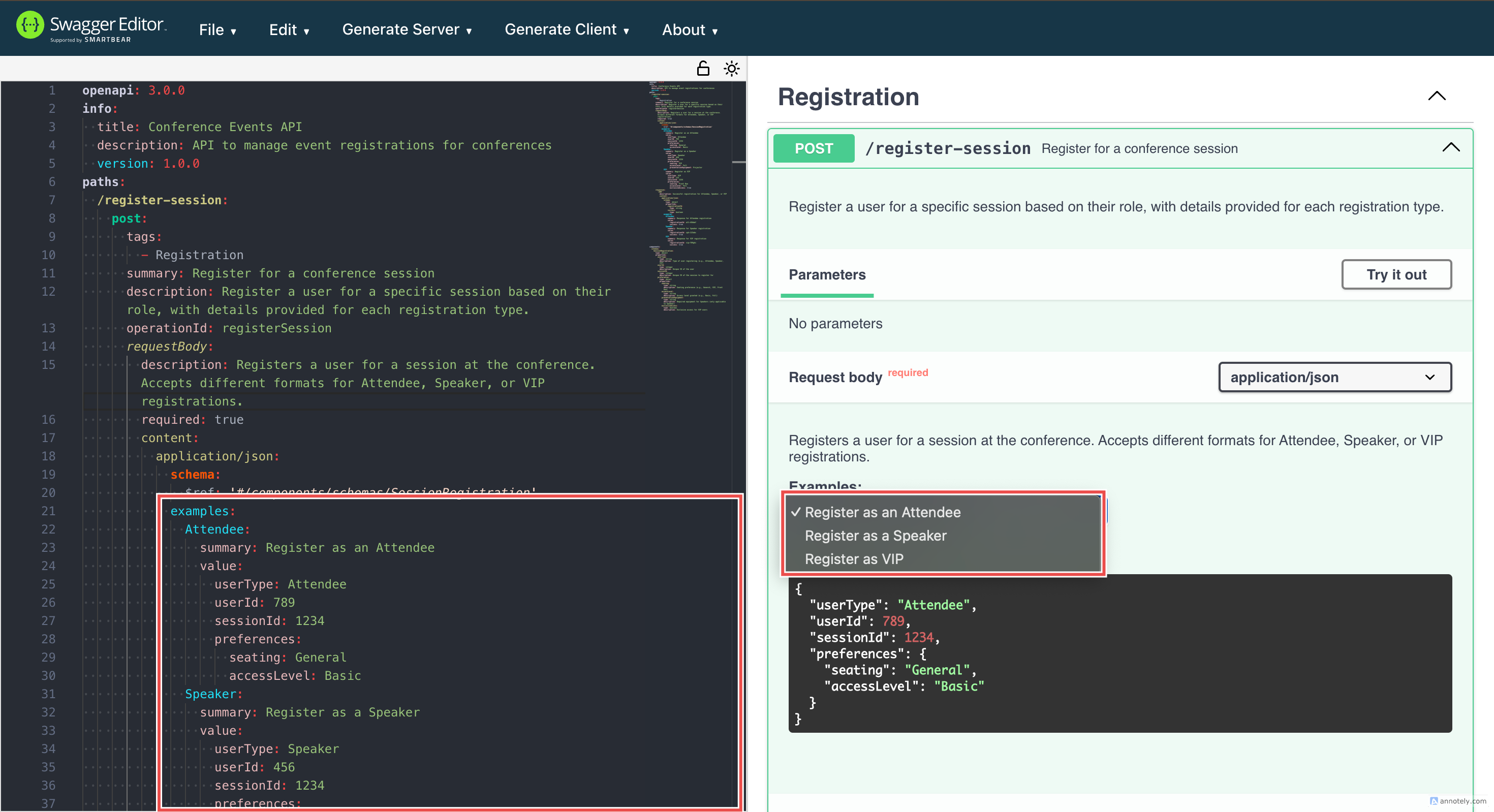 OpenAPI Spec Multiple Request Examples