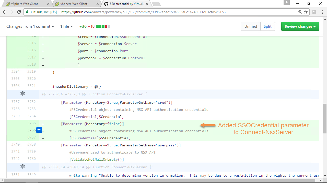 Screenshot of a GitHub code review showing changes made to a file. The updates include adding a new parameter called  to the  function. A highlighted comment points to the addition, explaining the update.