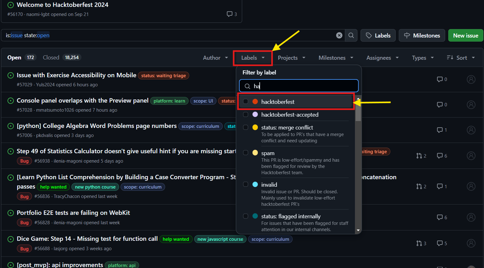 Filtering issues using labels